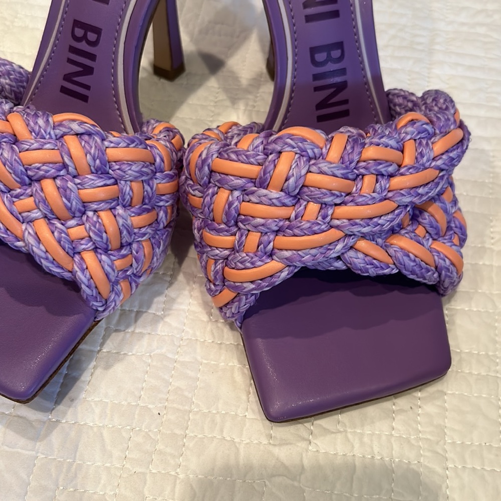 EUC GIANNI BINI bibby woven breaded cord purple square toe heels-worn once - Picture 9 of 10